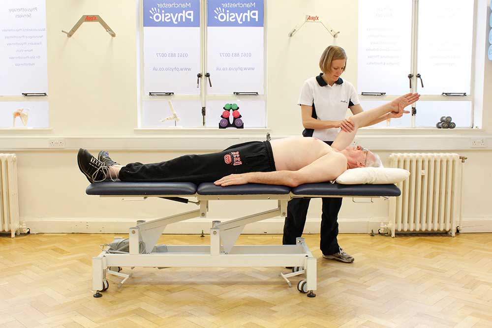 Upper limb mobility exercises conducted by a specialist physiotherapist