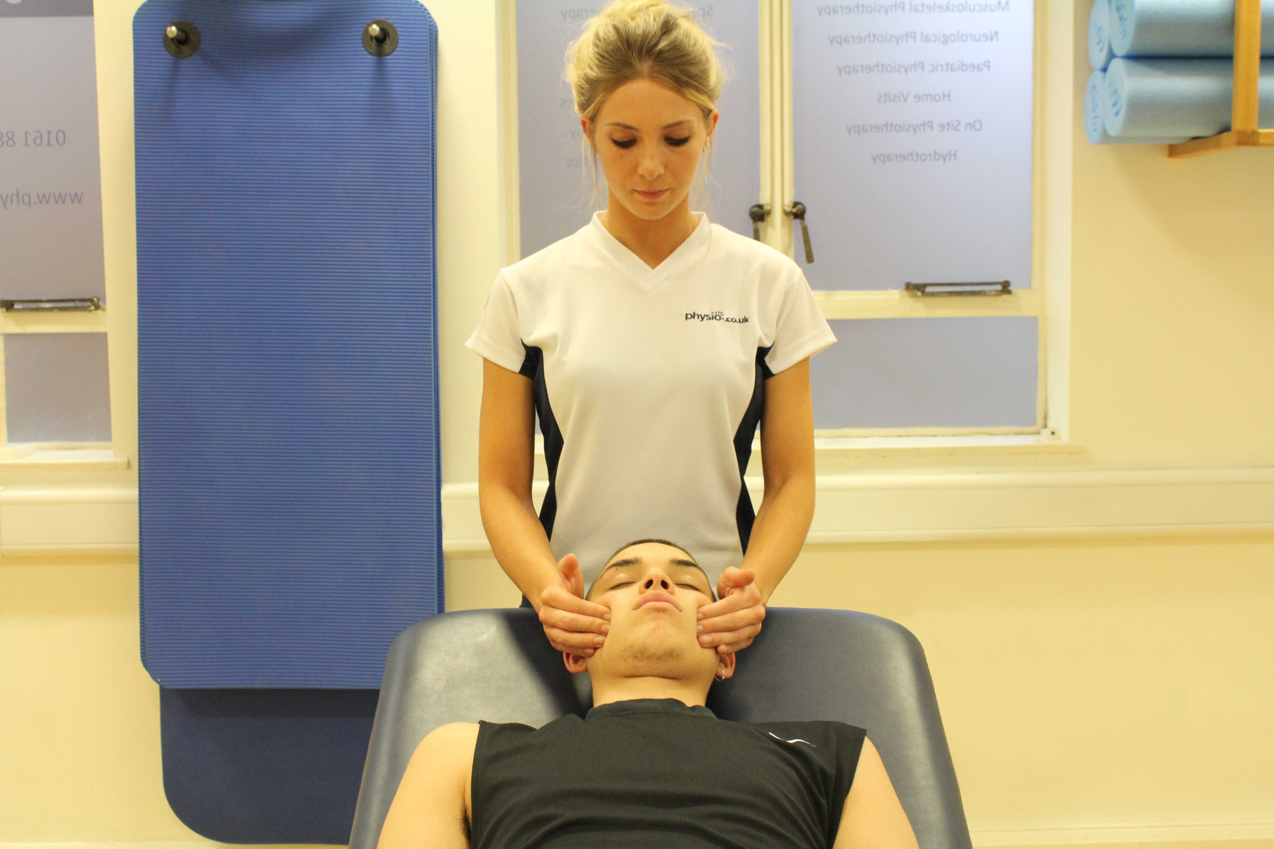 Soft tissue massage of head and face to releive stiffness and stimulate neurological repair Soft tissue massage of head and face to releive stiffness and stimulate neurological repair