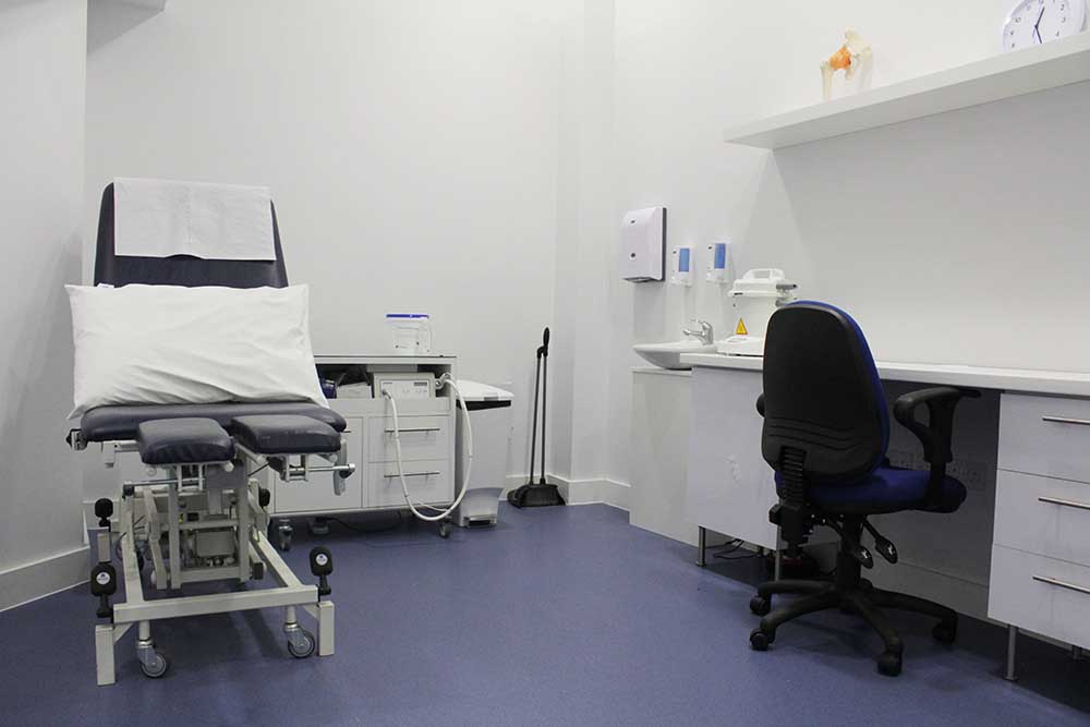 Dedicated specialist Podiatry treatment room at our Minshull Street clinic.