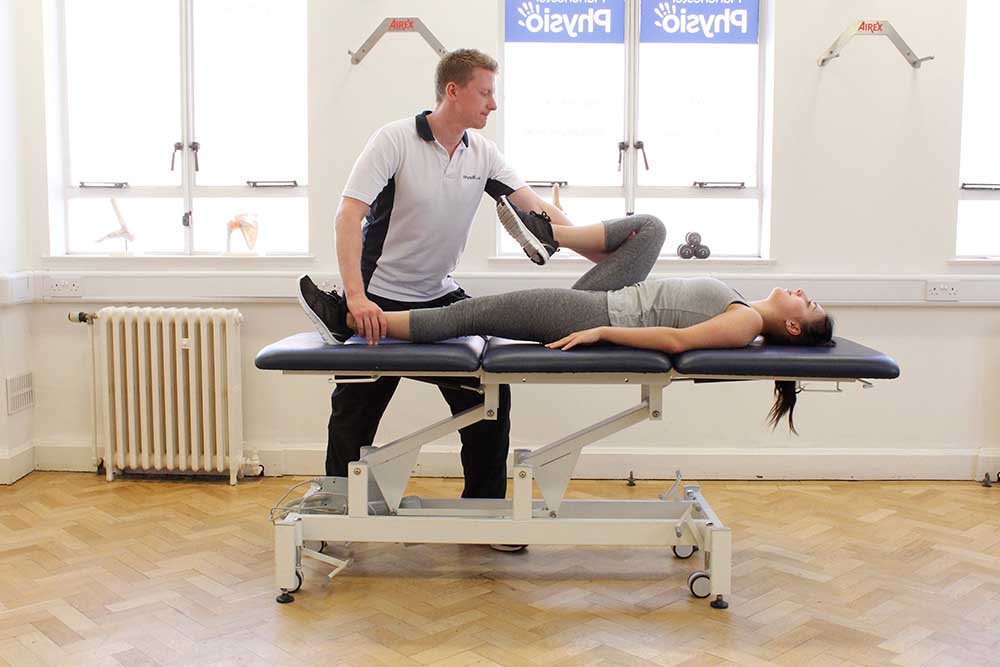 Stretches to the hip and knee conducted by a musculoskeletal physiotherapist Stretches to the hip and knee conducted by a musculoskeletal physiotherapist